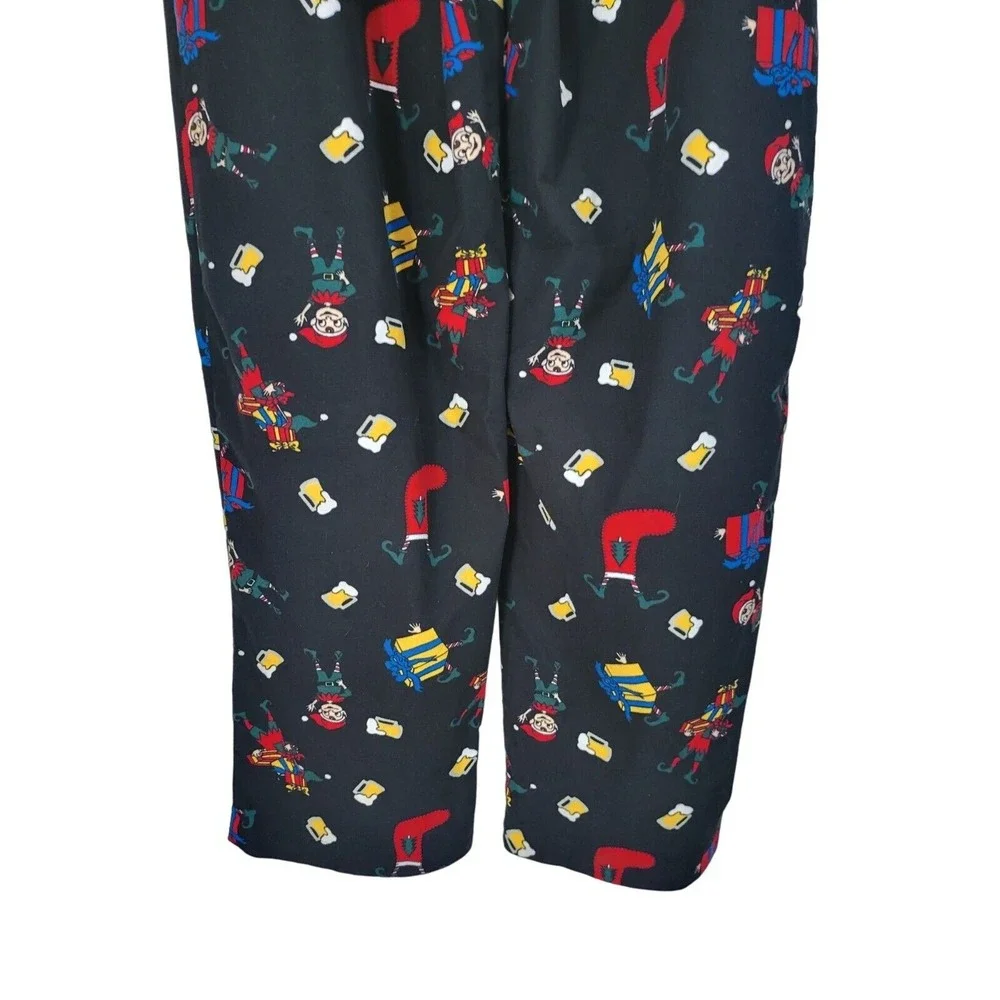 Club Room Mens Holiday Pajama Pants M Black Elf Present‎ Beer Print Pockets